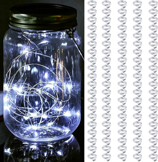 ZGWJ 100 Pack Fairy Lights Battery Operated, 7FT 20LED Mini Fairy String Lights Silver Wire 3 Modes for DIY, Parties, Wedding, Bedroom, Halloween Christmas Decoration- Cold White