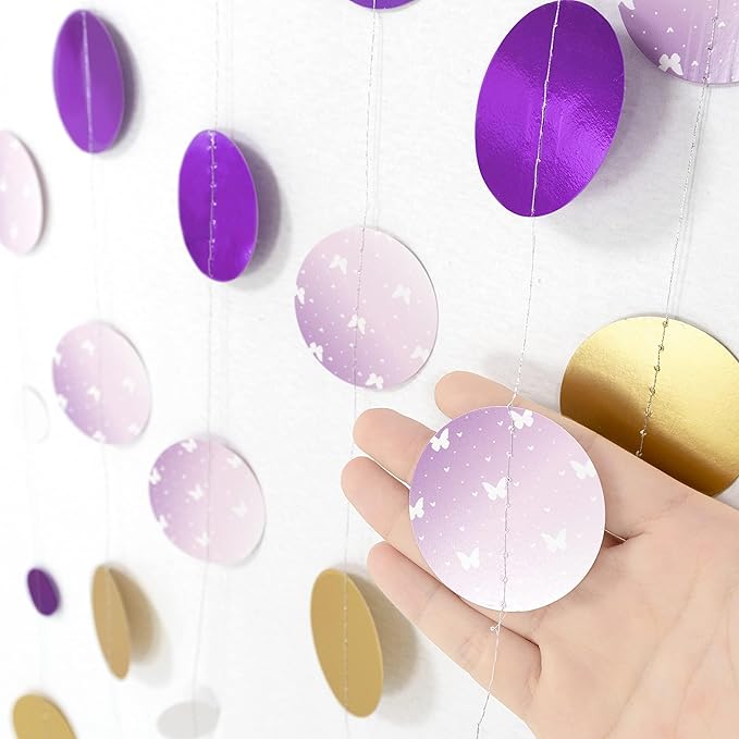 Cheerland Purple and Gold Party Decorations Rapunzel Birthday Decorations Lavender Fantasy Theme Circle Golden Garland Streamers Banner Pruple Backdrop Bday Hanging Party Decor Baby Shower Supplies