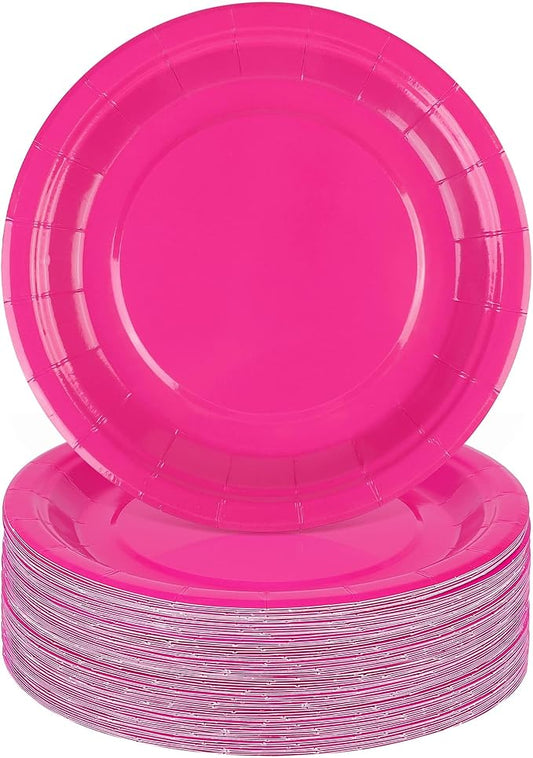 Breroa 72 Pieces Hot Pink Paper Plates 7 Inch Bulk Paper Plates Disposable Round Dessert Plate Heavy Duty Solid Color Plate Table Decors Party Supply for Birthday Party, Dinner Table, Wedding