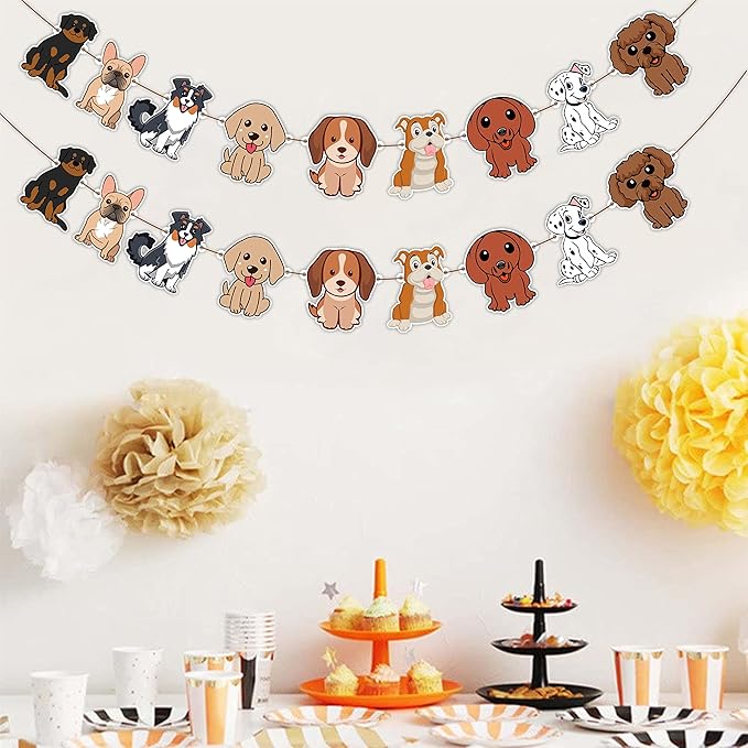 Pupy Dog Garland – Cute Dog Theme Birthday Decorations – Cartoon Pupy Garland for Birthday Parties, Pet-Themed Celebrations, School Events, Family Gatherings, and Photo Booth Backdrops
