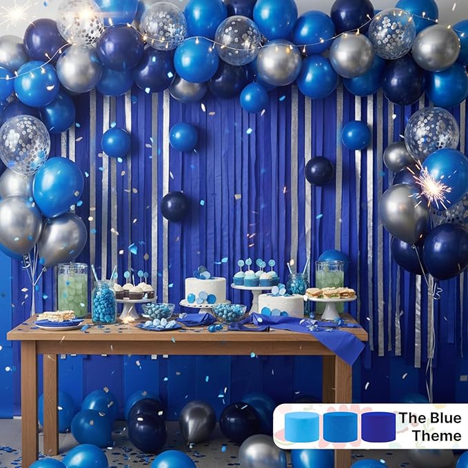 PartyWoo Blue Crepe Paper Streamers 6 Rolls 492 ft Pack of Dark Royal Blue Crepe Paper for Graduation Independence Day Baby Shower Wedding Birthday Party Decorations (1.8 Inch x 82 Ft/Roll)