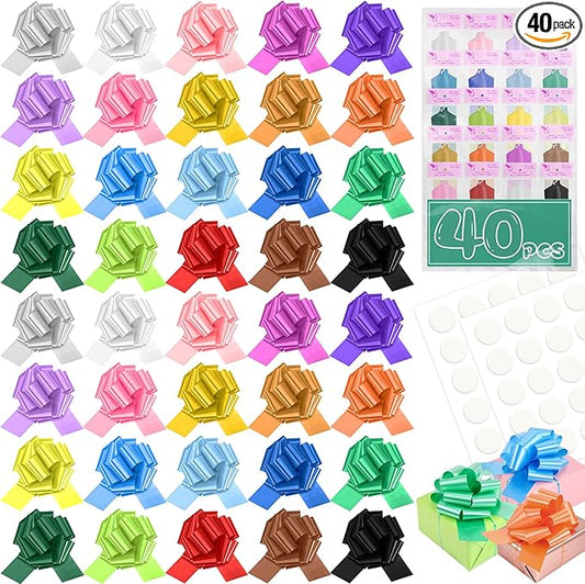TUXIYA 40PCS 6 Inch Large Pull Bows,20 Colors Bow for Gift Wrapping,Reusable Birthday Ribbon Bow for Wrapping Boxes & Decorative Accents