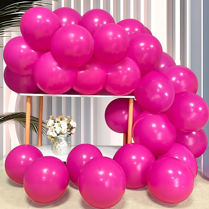 Firomi Hot Pink Balloons 12-inch 100 Pack Big Helium Round Magenta Thicken Latex Balloon for Wedding Birthday Party (with 3 Ribbons)