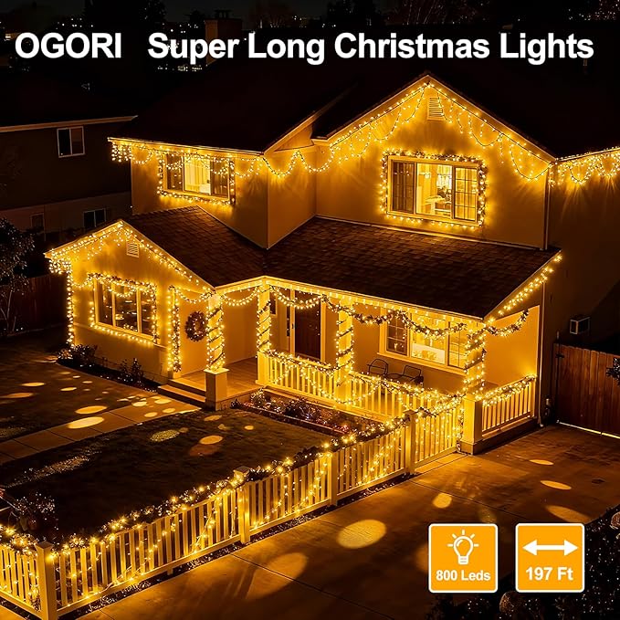 OGORI 200FT 800LED Fairy Lights Outdoor, Warm White Fairy String Lights 8 Modes Remote & Timer, IP67 Waterproof Fairy Tree Lights for Bedroom, Wedding, DIY, Centerpiece, Christmas Decorations