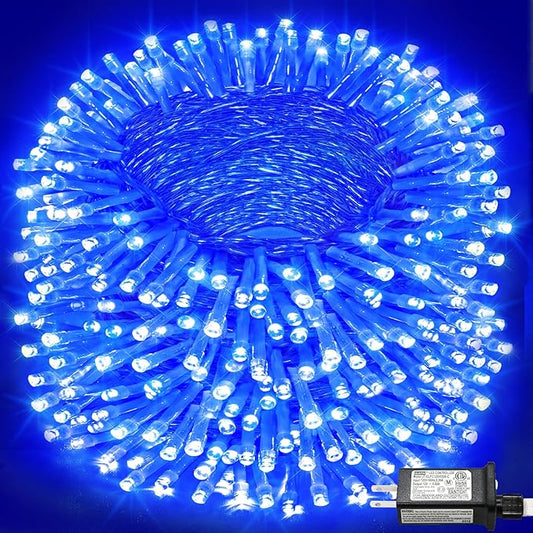 165FT 500 LED Outdoor String Lights, Plug in Christmas Lights Indoor Waterproof, 8 Modes Twinkle Fairy Lights Clear Wire for Outside Bedroom House Patio Xmas Tree Party Decorations, Blue