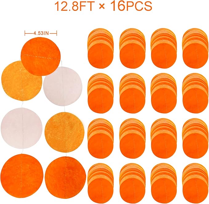 205 Ft Orange Party Decorations Big Circle Dots Backdrop Garland Ombre Orange Tissue Paper Polka Dot Hanging Streamer for Birthday Engagement Wedding Fall Autumn Thanksgiving Harvest Party Supplies