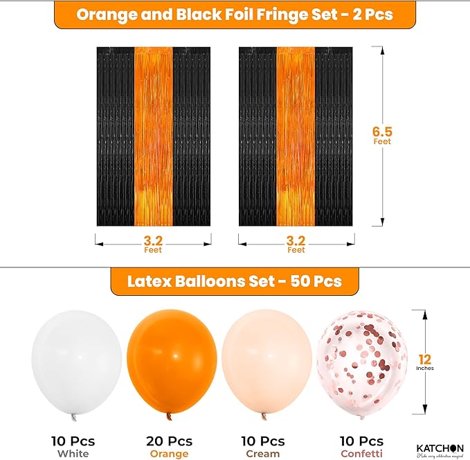 Katchon, Graduation Decoration Set - Pack Of 54 | Orange and Black Fringe Backdrop with Balloon Arch Kit | Orange and Black Party Decorations | Graduation Backdrop 2026