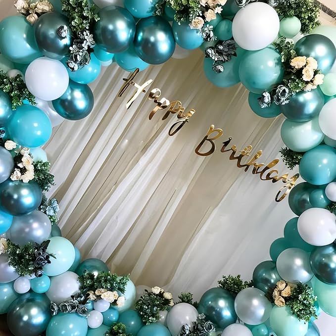 Teal Blue Balloons, Turquoise Balloons Macaron Teal Blue Balloon, Peacock Blue Retro Sea Blue Metallic Gold Balloon for Birthday Baby Shower Wedding Summer Beach Party Decoration
