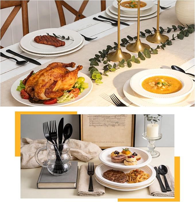 N9R 200PCS Black Plastic Silverware, Heavy Duty Black Plastic Cutlery Set Disposable Flatware Dinnerware, 100 Forks, 50 Knives, 50 Spoons for Outdoor Events, Party, Wedding and Daily Use