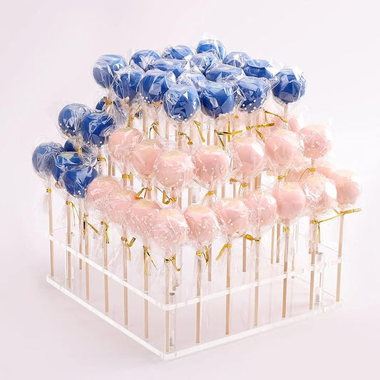 Goabroa Cake Pop Stand, 56 Holes 3 Tier Clear Acrylic Lollipop Holder, Cake Pop Holder Stand for Birthday Shower Decorations Weddings Parties Anniversaries Dessert Display