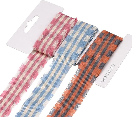 BEEFLYING 3 Styles Wire Edged Ribbons for Gift Wrapping, 25~28mm×2.7m Fabric Ribbons Stripe Ribbons for Wedding Party Decoration Hair Bows Flower Bounquet Sewing and Craft, 9 Yards
