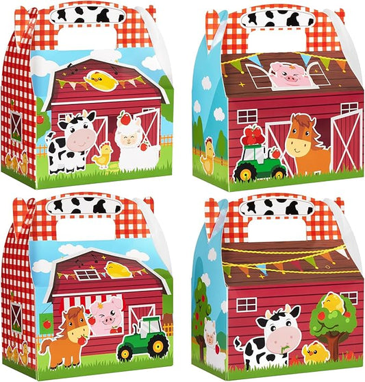 WERNNSAI 12 Pack Farm Party Boxes - Farm Animal Birthday Decorations Barnyard Party Gift Boxes for Kids Girls Boys Farmhouse Horse Cow Animal Themed Gift Candy Bags for Birthday Baby Shower Supplies