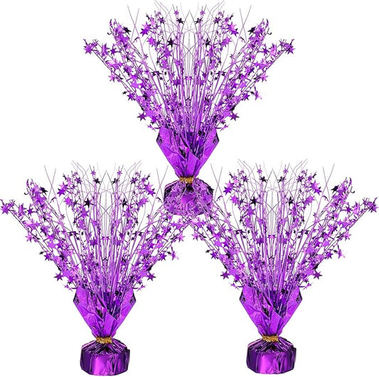 Crowye 3 Pieces Metallic Foil Spray Centerpiece Birthday Table Decoration Star Burst Centerpieces Graduation Table Decor for Birthday 2026 Party Holiday(Purple)