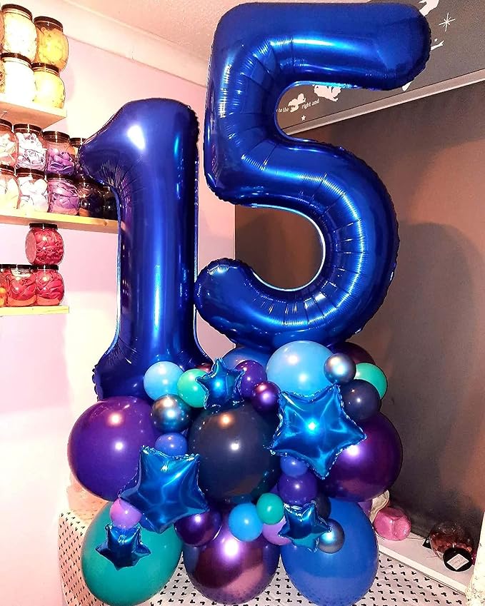 40 Inch Navy Blue 15 Number Balloons Giant Jumbo Huge 15 or 51 Foil Mylar Helium Number Digital Balloons Dark Blue Birthday Mylar Digital Balloons 15th Birthday Anniversary Events Party Decorations