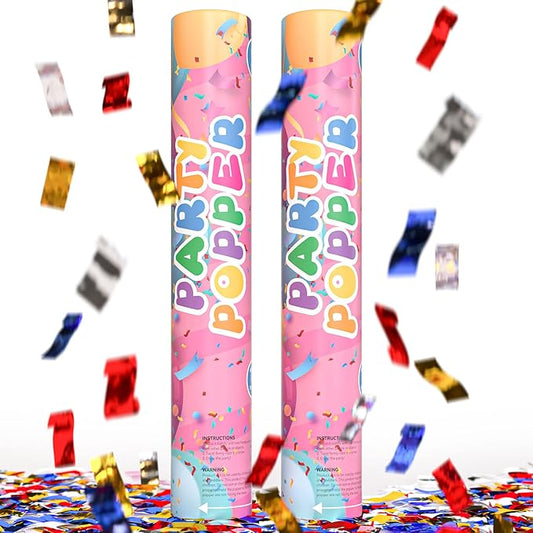 Confetti Poppers Confetti Cannon | 2 Pack | Glitter Multicolor | Party Poppers for Graduation, Birthday, Wedding | Alternative to Fireworks Smoke Bombs | Launches 25 ft | 12 inch | TUR Party Supplies