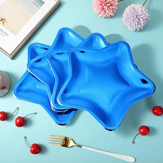 Patelai 30 Pieces Thick Star Shaped Paper Plates Disposable Party Plate Pentagram Dinnerware Decorations for Graduation Independence Day Wedding Birthday Baby Shower, 9.45 Inch(Blue)