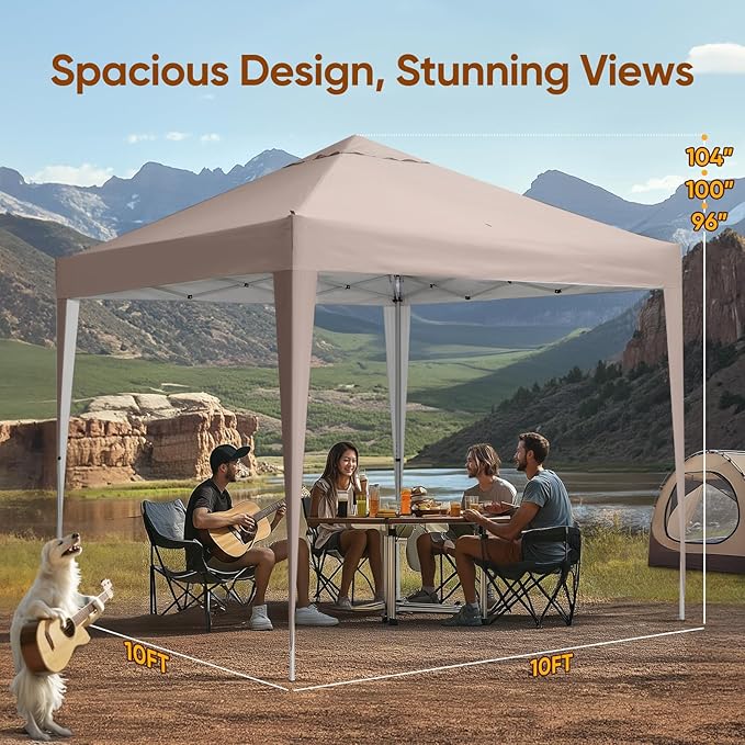 Quictent 10x10 Pop Up Canopy Tent Without Sidewall, Instant Setup Gazebo for 1 Person, Portable & Compact, Waterproof & UV Protection, Ideal for Camping, Beach, Parties, and Outdoor Events