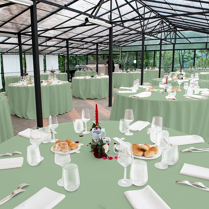 12 Pack Sage Green Plastic Tablecloths Round Light Green Tablecloth Waterproof Disposable Round Sage Table Cover for Birthday Bridal Wedding Baby Shower Party Decorations,84Inch