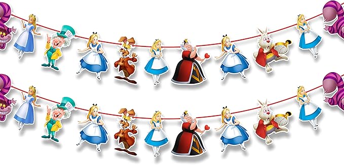 Alice in Wondrland Garland Decoration – Fairy Tale Birthday Party Supplies – Cartoon Inspired Hanging Banner for Adults – Baby Shower, School Events, Family Gatherings, and Themed Celebrations