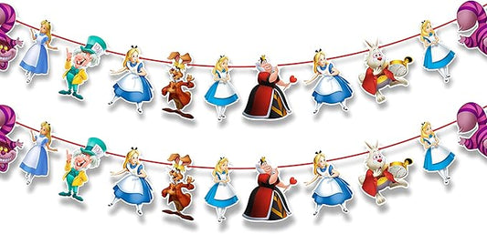 Alice in Wondrland Garland Decoration – Fairy Tale Birthday Party Supplies – Cartoon Inspired Hanging Banner for Adults – Baby Shower, School Events, Family Gatherings, and Themed Celebrations