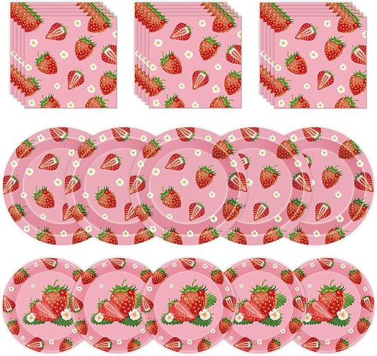 40 Pcs Strawberry Plates and Napkins Sets, Strawberries Dinner Dessert Paper Plates Summer Berry Napkins Tableware Kit for Fruit Strawberry Party Birthday Decorations Supplies Table Decor, Serve 20