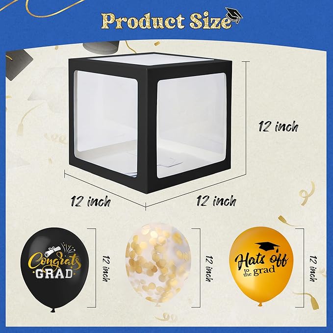 2026 Graduation Decorations 4 Grad Balloon Boxes with Letters 2026 Grad & So Proud of You and 18pcs Balloons Graduation Party Decorations (Black)
