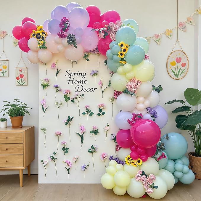 154Pcs Spring Wildflower Balloons Arch Garland Kit, Pastel Color Balloons for Flower Dasiy Floral Birthday Butterfly Tea Party Garden Baby Shower Decorations