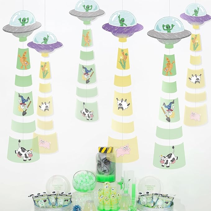 Cheerland Space Party Decorations UFO Garland Alien Birthday Party Decorations Backdrop Sci Fi Space Ceiling Streamers Room Hanging Wall Multicolored Streamers Themed Kids Bedroom Decor Supplies 6 Pcs