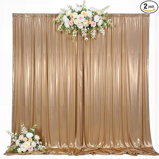10x10ft Champagne Backdrop Curtains Glitter Sequin Photo Backdrop Curtain Fabric Shimmer Drapes Backdrop Bridal Baby Shower Wedding Birthday Party Photography Backdrops Photoshoot 5x10FT, 2 Panels