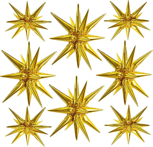 TONIFUL 8 Pcs Gold Star Foil Balloons Large Explosion Mylar Balloons for Party Backdrop Christmas New Year Birthday Wedding Baby Shower Anniversary Photo Booth Supplies