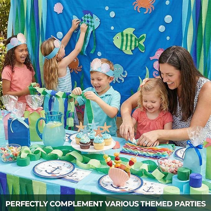 VGOODALL 8 Rolls Teal and Blue Gradient Crepe Paper Streamers - 1.8 in x 118 ft Each - Perfect for Ocean Theme Party, Beach Wedding, Graduation Decorations, and Piñata Making Supplies