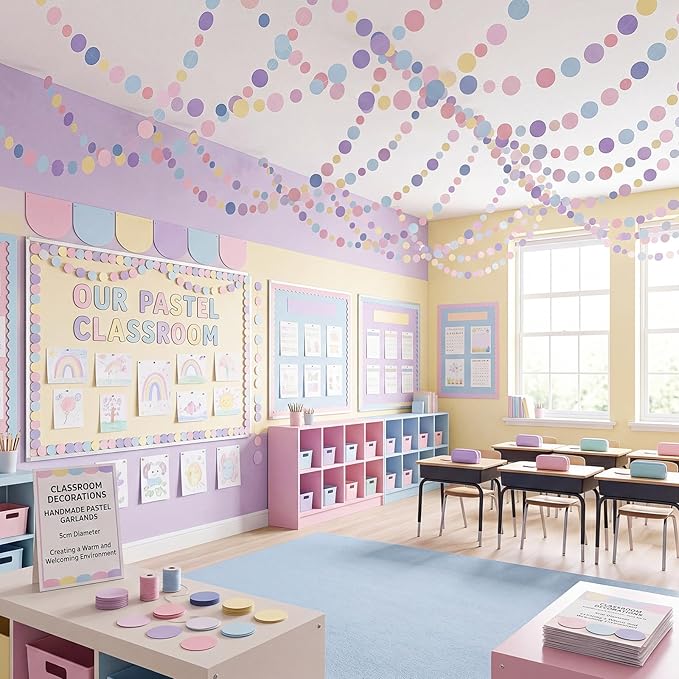 Outus 5 Pieces Colorful Circle Garland Banner Hanging Paper Dot Decorations for Classroom, Birthday Party, Baby Shower, Wedding Backdrop & Photo Booth Graduation Decor (Rainbow Color)