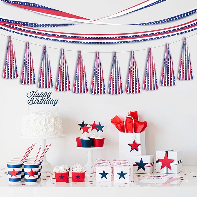 Tlswshsy 12 Rolls Patriotic Crepe Paper Streamers, 393 ft Red White Blue Crepe Rolls, Independence Day Paper Streamer Decoration for 4th of July Memorial Day American Theme Party Decor DIY Crafts