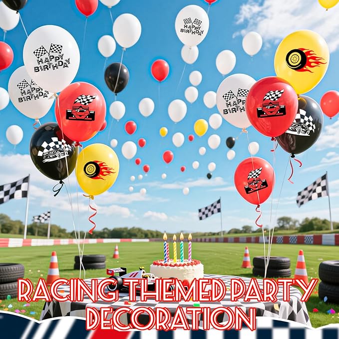 Race Car Birthday Party Decorations Racing Car Balloons 16 Pcs 12" Races Cars Checkered Flags Printed Latex Balloon for Racing Fans Birthday Party Transportation Fast Birthday Party Supplies