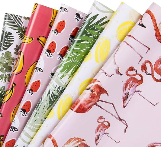 WRAPAHOLIC Wrapping Paper Sheet - 12 Sheet Summer Design for Birthday, Holiday, Baby Shower - 17.5 Inch x 39.3 Inch Per Sheet