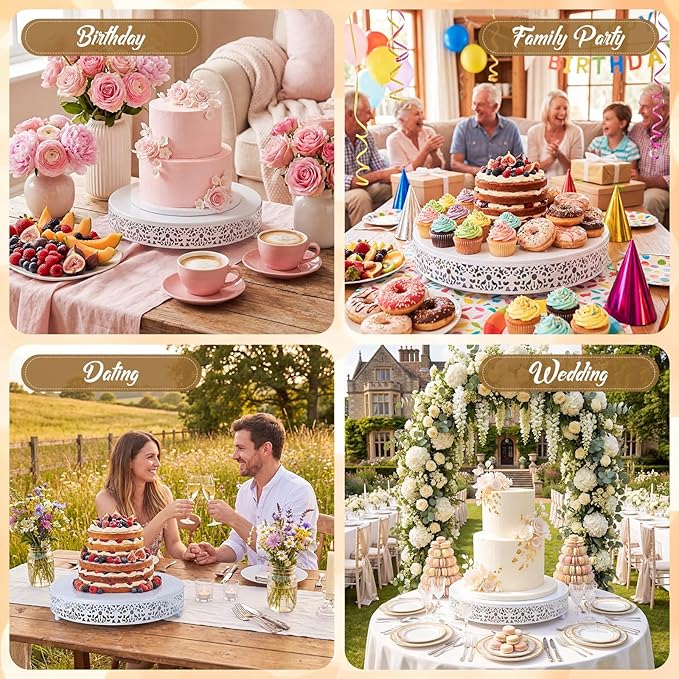 Wenqik 14 Inch White Cake Stand Set Metal Round Cupcake Dessert Stand with Cake Cutting, Spatula Wedding Cupcake Pastry Display Candy Holder Display for Wedding Party Birthday Baby Shower(Classic)