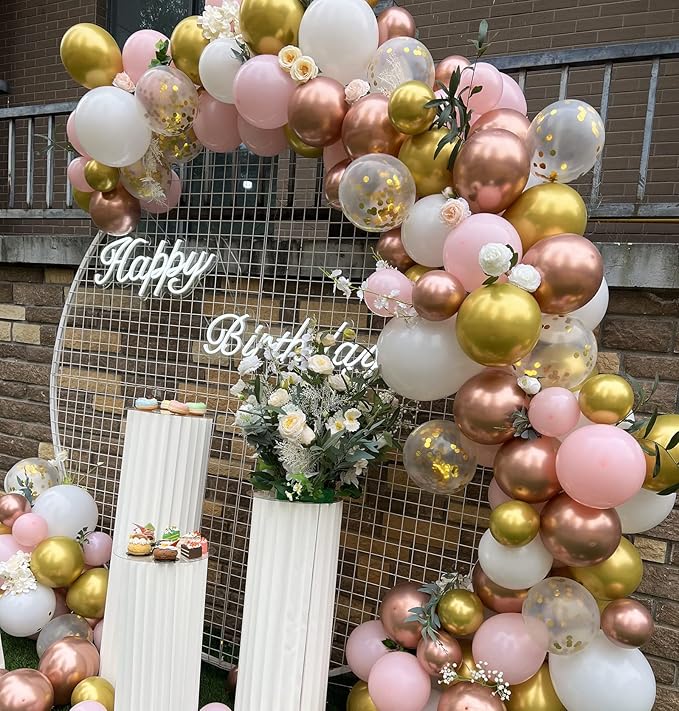 Rose Gold Pink White Balloon Garland Arch 160PCS Confetti Balloons Baby Shower Once Upon a Time Princess Birthday Fairytale Engagement Bridal Shower Party Decoration