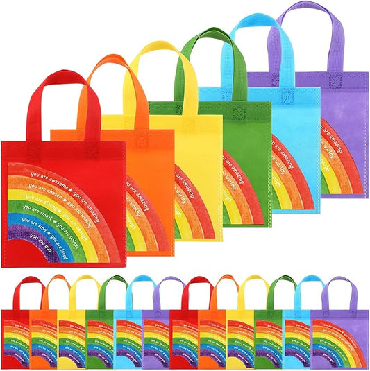 Coume 12 Sets End of The Year Gifts Bags for Students Bulk Inspirational Rainbows Party Favor Bag for Primary School Student Sunday School Gift Classroom Prize Kindergarten Preschool (Rainbow)