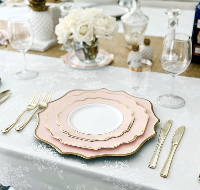 " OCCASIONS " 640 Piece set (80 Guests)-Heavyweight Wedding Party Disposable Plastic Plate Set - 80 x 10.5'' + 80 x 8'' + Silverware + Cups + Napkins (Imperial in Blush Pink & Gold)