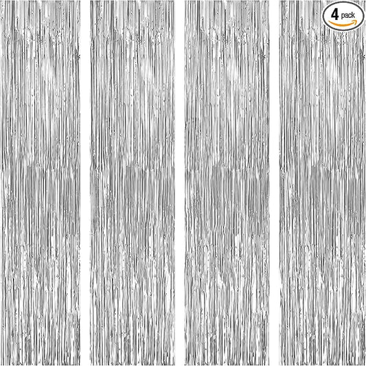 KatchOn, XtraLarge Silver Backdrop Curtain - Pack of 4 | Streamers Backdrop for Disco Party Decorations, Silver Foil Fringe for Bachellorette, Anniversary, Graduation Decorations 2026