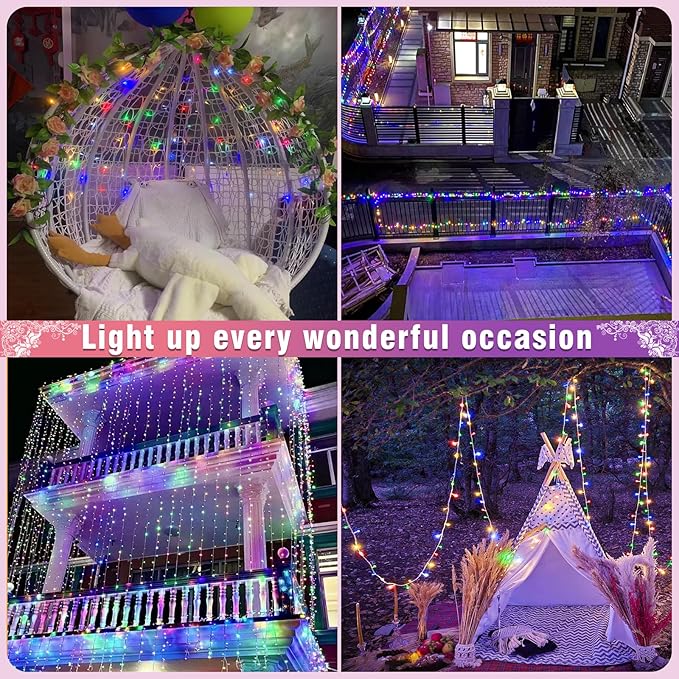 165FT 500 LED Outdoor String Lights, Plug in Christmas Lights Indoor Waterproof, 8 Modes Connectable Fairy Twinkle Lights Clear Wire for Outside Bedroom Patio Garden Party Decorations, Multicolor