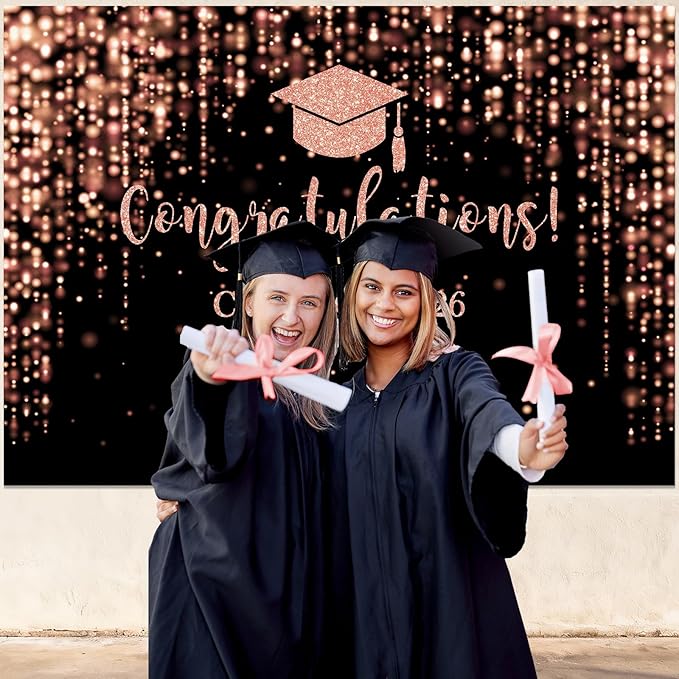 Mocsicka Class of 2026 Backdrop Rose Gold Glitter Bokeh Graduation Party Background 2026 Congrats Grad Prom Party Cake Table Decoration Photo Booth Props (10x7ft)