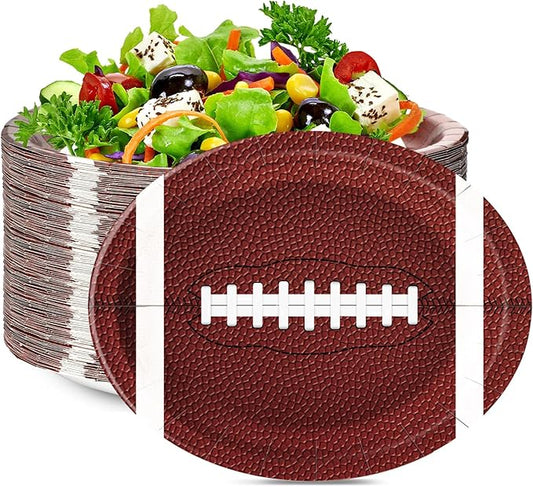50pcs Large Football Food Plates, 12.5 x 10 inch Football Paper Food Tray, Disposable Bowls, Nacho Trays, Oval Tray for Sports Event, Gameday, Carnivals, Birthday, Party Decor (12.5 x 10 in)