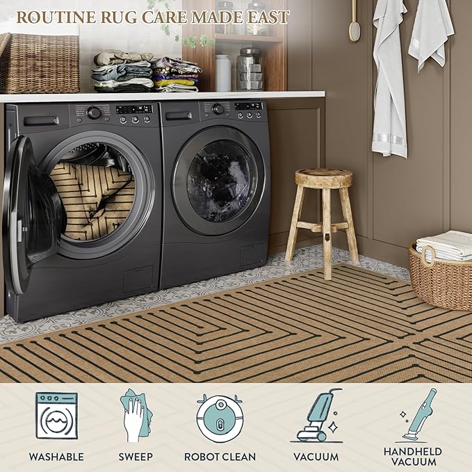 Lahome Neutral Geometric Washable Runner Rug, 2x8 Kitchen Runners for Hallways Non Slip Entryway Rug, Farmhouse Rhombus Low Pile Non Shedding Nature Indoor Outdoor Carpet Runner for Laundry Room