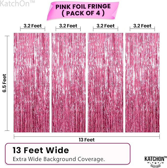 KatchOn,Large Pink Backdrop for Pink Party Decorations - Pack of 4 | Pink Fringe Backdrop Bachelorette Gender Reveal Wedding Baby Shower | Graduation Decorations 2025