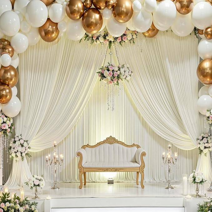 10ft×12ft Wrinkle Free Ivory Backdrop Curtain for Wedding Parties, 2 Panels 5×12ft Long Soft Silky Polyester Backdrop Drapes Cream Photo Back Drop Curtains for Party Photography Background Cloth