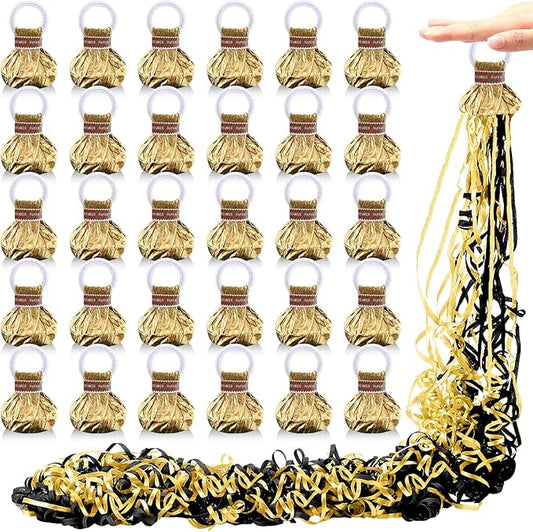 WinnerWhy 30 Pcs No Mess Confetti Poppers Hand Throw Streamers Party Poppers for Graduation 2026 Birthday Celebrations Wedding Engagement Bachelorette Party Supplies(Black and Gold)