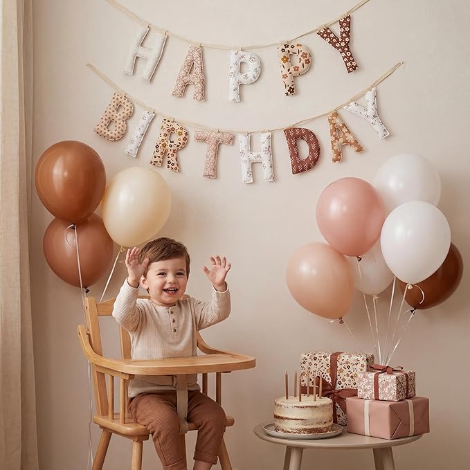 Suncalla Pre-strung Happy Birthday Banner Sign Reusable Felt Happy Birthday Garland Hanging Decorations Party Bunting Garland for Party Decor Photo Pro Home Backdrop (Boho)