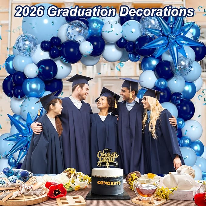 KARLURE Blue Balloons Arch Kit, Different Shades Navy Blue Balloons for Blue Graduation Decorations 2026 Grad Class Memorial Day Baby Shower Boy Men Birthday World Cup Party Decorations