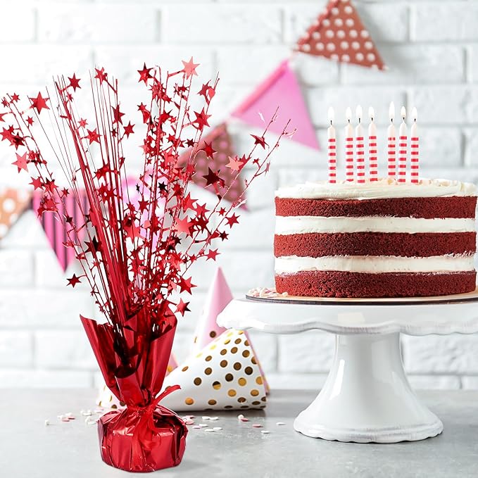 Crowye 26 Pcs Metallic Foil Spray Centerpiece Party Star Decoration Table Decor for Birthday Wedding Graduation Bachelorette Spring Party Holiday(Red)